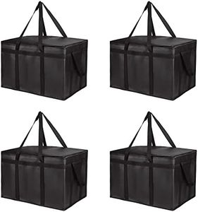 Bodaon 4-Pack Insulated Food Delivery Bag, XXX-Large Meal Grocery Tote Insulation Bag for Hot and cold Food, Commercial, Large Capacity Reusable Warming Bag, Black