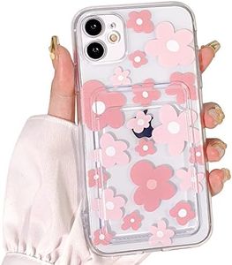 NITITOP Compatible for iPhone 11 Case Clear with Card Holder, Cute Floral Flower Phone Cover for Women Girl, Protective Soft TPU Shock-Absorbing Wallet Case for iPhone 11-Pink Floral