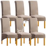 SHENGYIJING 1/2/4/6 PCS Diamond Lattice FStretch Waterproof XL Chair Covers for Dining Room, Spandex Large Dining Chair Slipcovers High Back Jacquard Dining Chair Covers (Khaki,Set of 6)