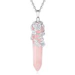 XIANNVXI Rose Quartz Necklace Crystal Necklaces for Women Flower Wrapped Healing Crystals Pointed Pendant Reiki Gemstone Quartz Jewellery for Women