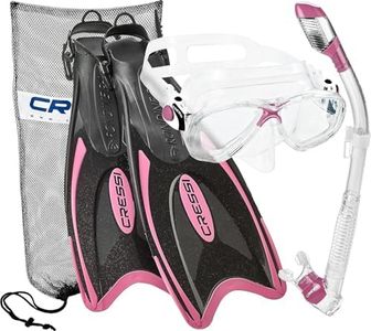 Cressi Italian Design Premium Tempered Glass Lens Scuba Snorkel Mask, Dry Snorkel, Palau Long Adjustable Snorkeling Fin, Snorkel Set with Carry Bag for Men and Women