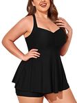 Summer Mae Women Plus Size Two Piece Tankini Swimsuits Flowy Swimdress Tummy Control Bathing Suits with Shorts, Black, 16 Plus