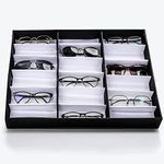 Kurtzy 18 Slots Lockable Sunglasses Display Organiser Box - 18 Compartments for 18 Glasses - 18 Slots for Sunglasses, Eyeglasses, and Spectacles - Black Unisex Sunglasses Case with Lid