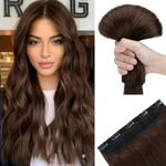 SEGOHAIR Hair Extensions Clip in Human Hair Extensions, 16" One Piece 5 Clips Thick Clip in Hair Extension - 3/4 Full Head -Dark Chocolate Brown(185g)