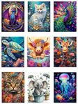 9 Pack Diamond Painting Kits, Peacock 5D Diamond Art Kits for Adults Cow Full Drill Diamond Paintings Kit for Adults Beginners, DIY Animal Diamond Painting Packs Gem Art Home Wall Decor 11.8x15.7in