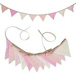 G2PLUS Nursery Fabric Bunting, Baby Bunting for Nursery, 12PCS Double Side Cloth Triangle Banner, Pastel Pink Cotton Bunting Banner for Nursery/Bedroom/Baby Shower Decor, 2.8m