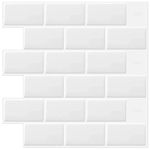 DEWOO 20-Sheet White Stick on Tiles Kitchen,Stick on Wall Tiles,Splashback for Kitchen（12"x 12"）