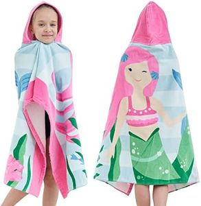 Bavilk Kids Hooded Bath Beach Towel Girls Boys Swim Pool Cover Up Super Absorbent Cute Cartoon Animal Full Vitality (Pink Mermaid)