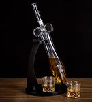 LUJII Heroic Sword Whiskey Decanter Set for Your Brave Hero, Liquor Dispenser with 2 Glasses & Wooden Tray, Alcohol Holder for Bourbon or Scotch, Gift for Men Husband Dad Boyfriend or Son, 850ml