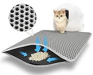 AJOXEL Cat Litter Mat, 60 x 45 cm Big Litter tray Mat, Double Layer Waterproof Cat Litter Mat Litter Trapping Mat, Honeycomb Design Cat Litter Tray Mat Non-Toxic Nonslip Grey