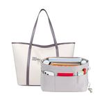 HyFanStr Bag Organizer Insert Handbag with Keychain, Lightweight Grey Purse Organizer Insert Tote Bag for Women, Waterproof Nylon Travel Cosmetic Storage Bag in Bag
