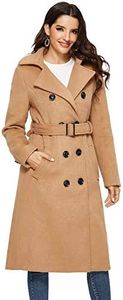 Escalier Womens Wool Coat Double Breasted Pea Coat Winter Long Trench Coat with Belt Camel M