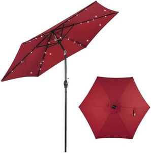 KOMFOTTEU Sombrilla de Jardín Ø300cm con LED Plegable, Parasol Terraza Exterior Inclinable con Manivela, Sombrilla de Patio de Tela de Poliéster, Sombrilla con Protección Solar (Rojo)