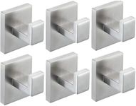Taucent 6 Pack Towel Hooks Brushed Nickel Hand Towel Holder for Bathroom Wall Bedroom Kitchen Heavy Duty Stainless Steel Hook Hanger for Robe, Bath Towel, Coat Wall Mounted Hook (Square Base)