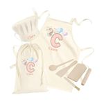 Personalised Kids Aprons For Girls Cooking Childrens Baking Gift Set Custom Apron Kids Cooking Utensils Wooden Tools Pink Unicorn Age 3-8