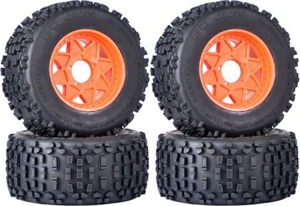 3.8" MT Monster Truck Tires with Foam Insert - 17mm/14mm/12mm Hex Adapters Included, Compatible with TRAXXAS Sledge, ARRMA KRATON, Outcast, Tamiya, HSP (Set of 4), Replacement Part of AR510092