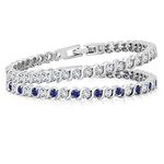 Gem Stone King 2 Piece Round White Cubic Zirconia and Simulated Blue Sapphire Set of 2 Tennis Bracelets for Women 4.50 Ct Each, 7 Inch Length