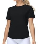 THE GYM PEOPLE Women's Workout Short Sleeve Breathable T-Shirts Athletic Yoga Tee Tops Black