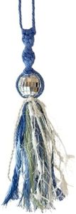 Disco Ball Cute Car Accessories: Macrame Car Mirror Decor Hanging, Disco Ball Rear View Mirror Hanger, Girly Car Hanging Ornament for Women, Aesthetic Car Charm, Car Gifts for Women Girl Denim Blue