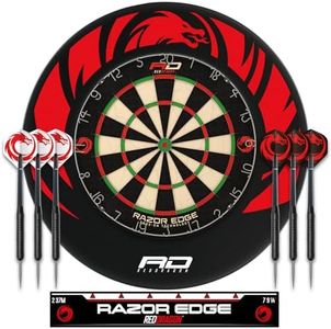 Red Dragon Razor Edge Tournament Bristle Dartboard Set | Including Dragon‑Design Surround Ring | 2× Steel‑Tip Darts | Complete Professional Dart Board and Surround Bundle