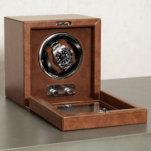 ROTHWELL Single Watch Winder – Tan Leather Display Case