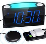 Vibrating Alarm Clock for Heavy Sleeper/Deaf/Hear Impaired, Loud Alarm Clock with Bed Shaker, 7" LED Display & Full Range Dimmer, 7-Color Night Light, 2 USB Ports, Plug-In Clock & Battery Backup