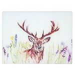 Highland Stag Toughened Glass Cutting Chopping Board Serving Floral Deer Pattern