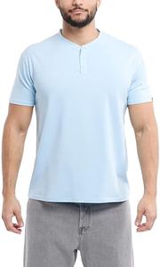 X RAY Men's Henley Shirts, Soft Cotton Short Sleeve Stretchy Slim Fit T Shirts for Men, Light Blue, Size Large