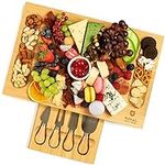 ROYAL CRAFT WOOD Unique Bamboo Charcuterie Board, Cheese Platter & Serving Tray Including 4 Stainless Steel Knife & Thick Wooden Server - Fancy House Warming Gift & Perfect Choice for Gourmets