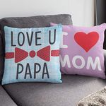 Yaya Cafe Mothers Day 12x12 inches Poly Satin Cushion (with Filler) I Love You Mom Papa Printed Birthday Throw Pillow Sofa - Set of 2