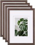 Egofine A4 Picture Frames Made of Solid Wood with Plexiglass, Display Pictures 4x6/6x8 with Mat or A4 Without Mat Set of 4 for Tabletop and Wall Mounting, Rustic Brown