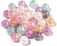 200PCS Colored Acrylic Crystal Beads Round Crackle Glass Beads Charms for Jewelry Making Bracelets Earring Necklace Adults Beading DIY Art Craft Projects Christmas Ornament Birthday Gifts (10mm)