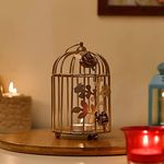 Homesake Table Decor Metal Bird Cage Light Antique Diwali Showpieces for Home Decor tealight Candle Holders - Golden