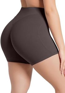 Sunzel No Front Seam High Waist Gym Shorts for Women, Squat Proof Biker Shorts with Tummy Control for Yoga Workout Running 5" Inseam Seal Brown X-Small