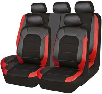 CAR PASS Universal Leather car seat Covers Sport fits Most Cars, SUVs, Trucks, and Vans (Full Set, Black Red)