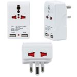 Hi-PLASST Multi-Plug Socket with USB Port Charger with Universal 2 Pin & 3 Pin multiplug Sockets Power Adapter 10A, Indian Dual USB Pin Plug (White) 2 Way Wall Multi-Plug with Safety Shutter.