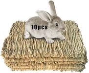 Hamiledyi 10 Pcs Rabbit Grass Mat, Bunny Natural Straw Woven Bed, Small Animal Cages Hay Mat Sleeping Chewing, Nesting and Toys for Guinea Pig Chinchilla Squirrel Hamster Cat Dog