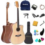 Rosefinch 41 Inch Spruce guitar Solid top Dreadnought Acoustic Guitar Beginner Kits Full Size Guitare Acoustique Starter Kits for Student Adults W/Bag Picks Capo Strap Tuner Steel Strings