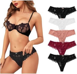 Lishang 5 Pack String Femme Sexy Chic Tanga Dentelle Culotte Basse Femme Slips Culottes Strings Bikini sous Vêtements Tentation Panties