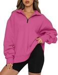 Trendy Queen Womens Oversized Sweatshirts Fall Fashion Hoodies Half Zip Pullover Long Sleeve Shirts Clothes Outfits HotPink L