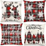 Haundry 4-Pack Christmas Pillow Covers, 18x18 Inches Christmas Pillow Protectors for Christmas Decor, Throw Pillow Cases for Sofa Couch, Cushion Cover, Parties, Home Decor (Insert are not Included)