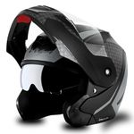 Crux Dual Visor Full Face Helmet with Checks Design Scratch-Resistant Visor-Dull Black Silver,L