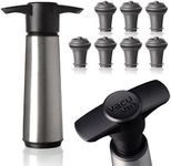 Vacu Vin Wine Saver Pump Stainless Steel with Vacuum Wine Stopper - Keep Your Wine Fresh for up to 10 Days - 1 Pump 7 Stoppers - Reusable - Made in the Netherlands