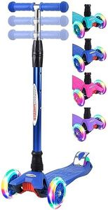ChromeWheels Scooters for Kids, Deluxe 3 Wheels Kick Scooter 4 Adjustable Height 132lbs Weight Limit, Lean to Steer LED Light Up Wheel, Best Gifts for Girls Boys Ages 3-12 Years Old, Blue