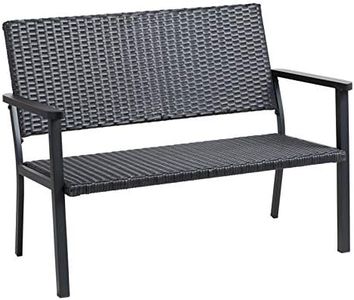 C-Hopetree Outdoor Loveseat Bench Chair for Outside Patio Porch, Metal Frame, Black All Weather Wicker