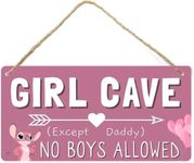 Stitch Bedroom Decor For Teen Girls Cute Room Decor Girl Cave Sign Stitch Stuff For Girls 10-12 Year Old Cool Things For Kids Room Stitch Decorations For Bedroom Pink Wall Decor No Boys Allowed Sign