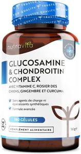 Glucosamine et Chondroitine Complex avec Vitamine C, Extrait de Rose Musquée et de Gingembre et Curcuma - Glucosamine Chondroïtine Gélules par Nutravita