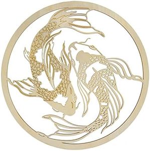 Fourth Level MFG 12" Yin Yang Koi Fish, Asian Wood Wall Art, Spiritual Home Decor, For Yoga/Meditation Room, Altar