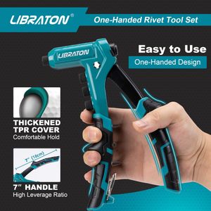 Libraton One-Handed Rivet Gun Set – 200 Rivets, 4 Heads, Drill Bits, Storage Case