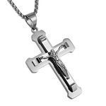 HZMAN Men's Jesus Stainless Steel Pendant Necklace Silver Gold Black Multicolor Cross, 22 + 2 Inch Chain, Metal, No Gemstone